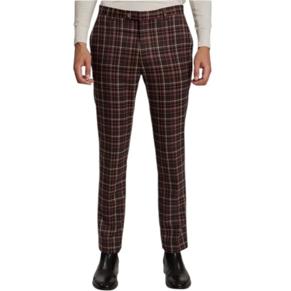 PAISLEY & GRAY ORANGE CHECK SLIM FIT TROUSERS SIZE 34